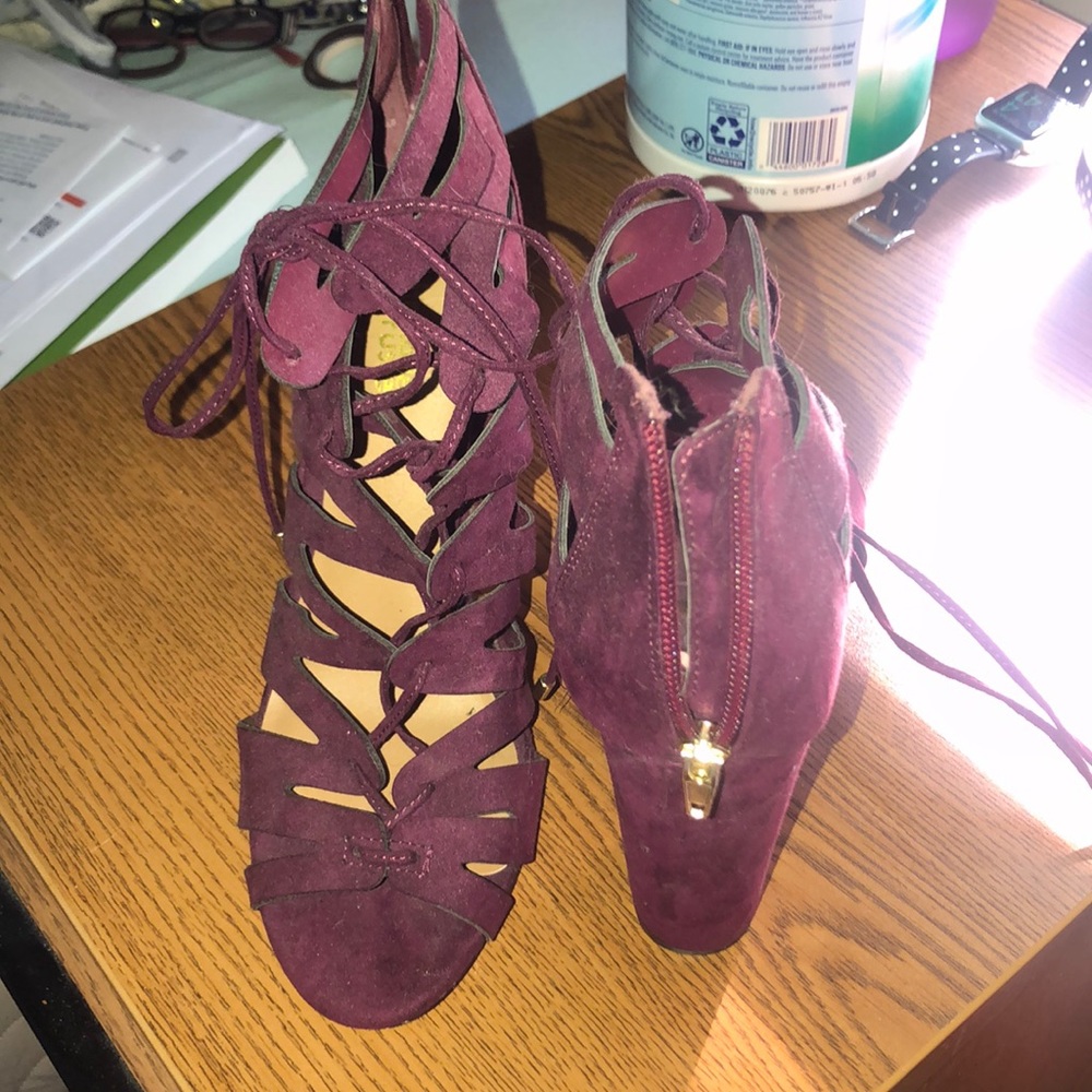 Maroon block heels